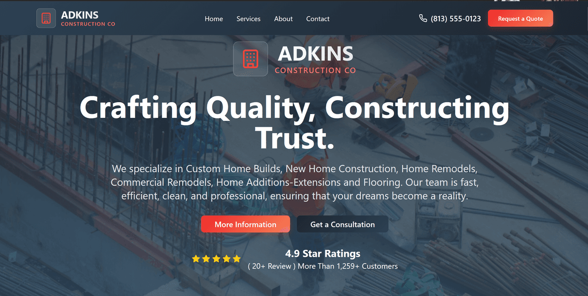 Adkins Construction Co — General Construction website by Leads to Sales