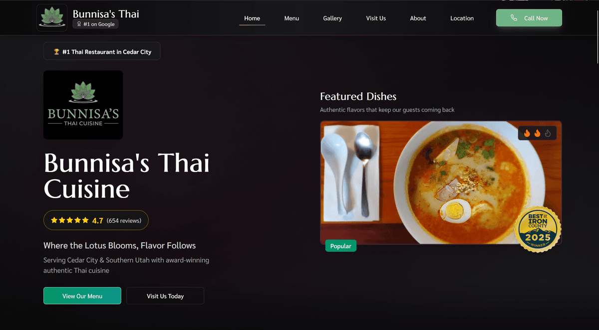 Bunnisa's Thai Cuisine — Restaurant website by Leads to Sales