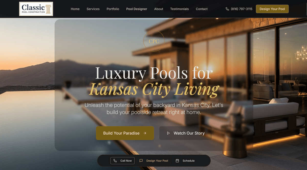 Classic Pool Construction — Luxury Pool Builder website by Leads to Sales