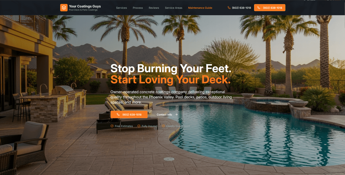 Your Coatings Guys — Pool Deck & Patio Coatings website by Leads to Sales