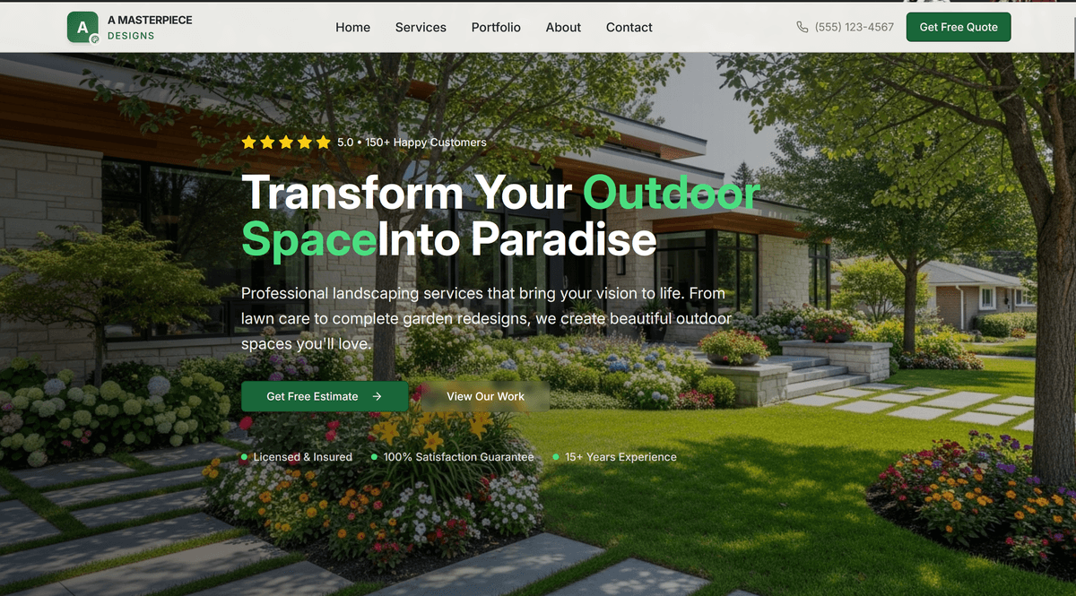 A Masterpiece Designs — Landscaping website by Leads to Sales