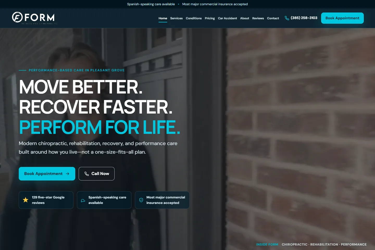 Form Fitness & Chiropractic public homepage desktop view, inspected September 30, 2026.