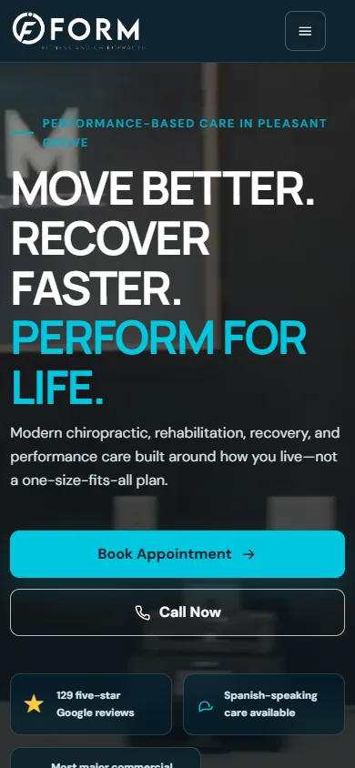 Form Fitness & Chiropractic public website at phone width.