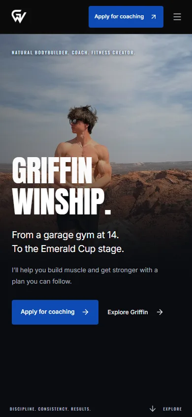 Griffin Winship Coaching public website at phone width.