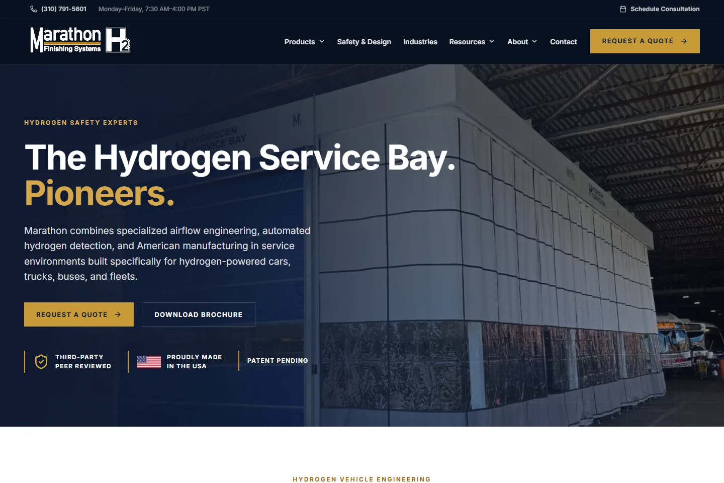 Hydrogen Service Bays public homepage desktop view, inspected September 30, 2026.