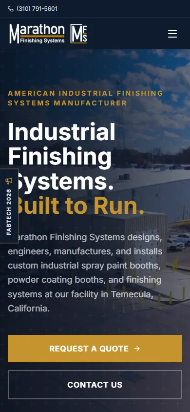 Marathon Finishing Systems public website at phone width.