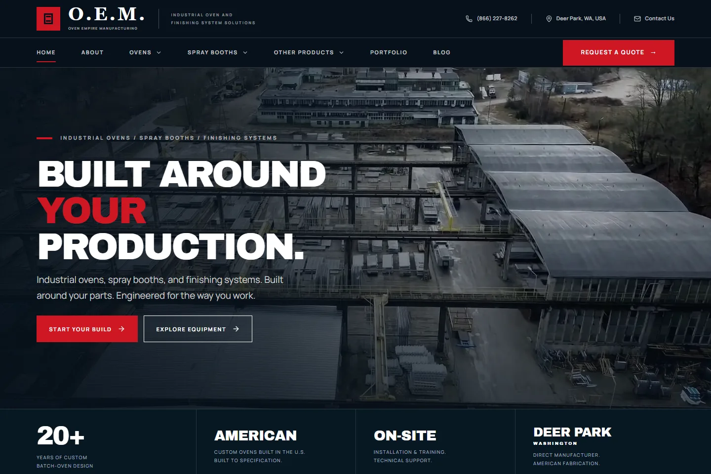 OEM — Oven Empire Manufacturing public homepage desktop view, inspected September 30, 2026.