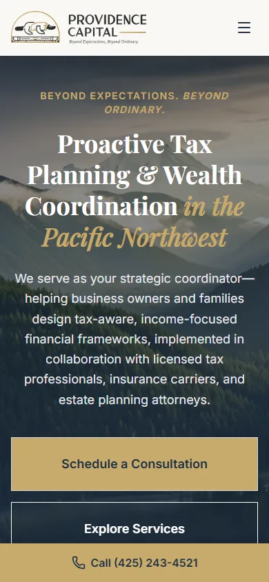 Providence Capital public website at phone width.